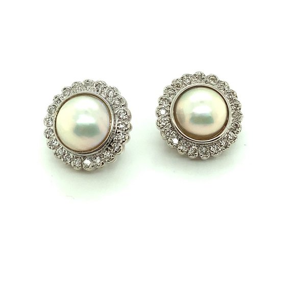 14K White Gold Moby Pearl Earrings - Picture 1 of 4